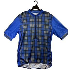Aero Tech Designs Cycling Jersey Mens 2XL Tall Blue Plaid Excellent 1/4 Zip Top